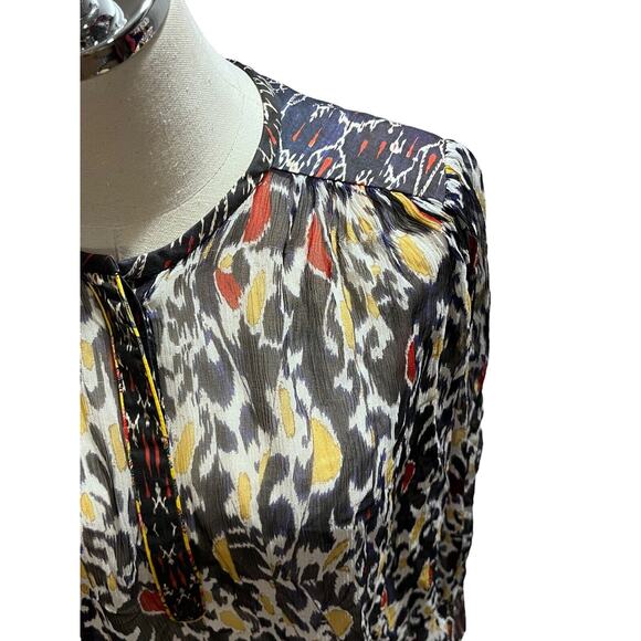 Isabel Marant Blouse Pilay Multi Printed Silk Sheer SZ 36/ US SM Long Sleeve Top - Picture 3 of 15